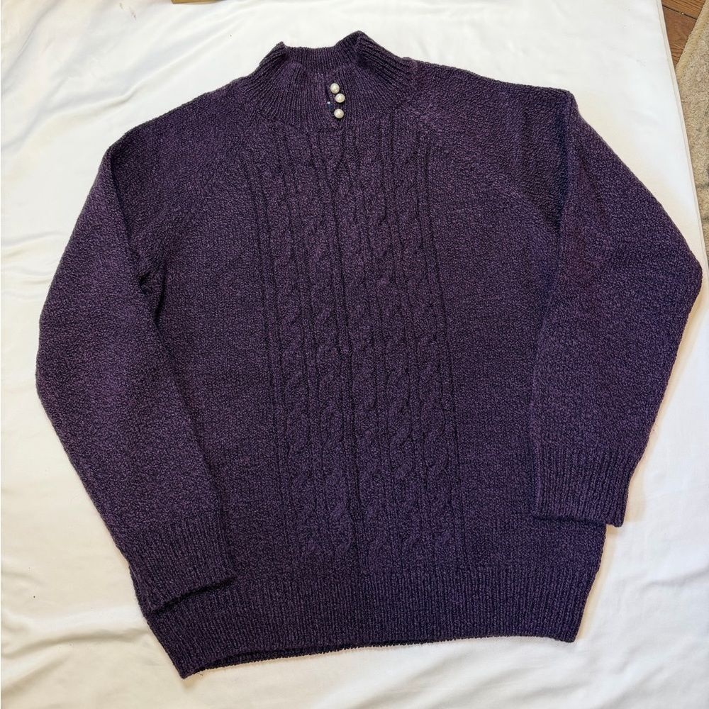 Karen Scott size medium petite purple mock neck cable knitted sweater